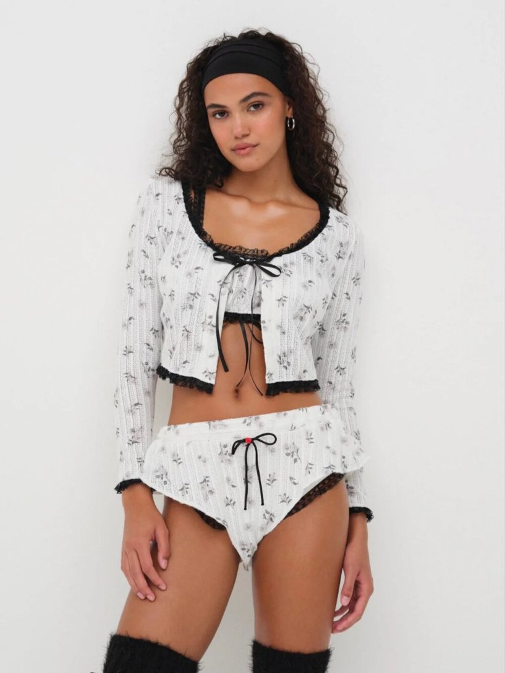 For Love & Lemons Fawn Cardigan (S) +  Pointelle Knit Short (XS) White Set NWT
